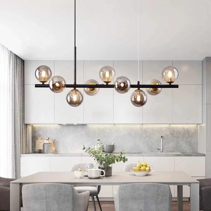 Premium Nordic Modern LED Pendant Light - Gold Glass Ball Multi-Head Chandelier