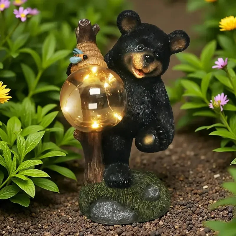 Bear-Themed Resin Christmas Crafts Statue Artistic Hand-painted Fashion Decor Light Globe Nature Detail Outdoor Garden