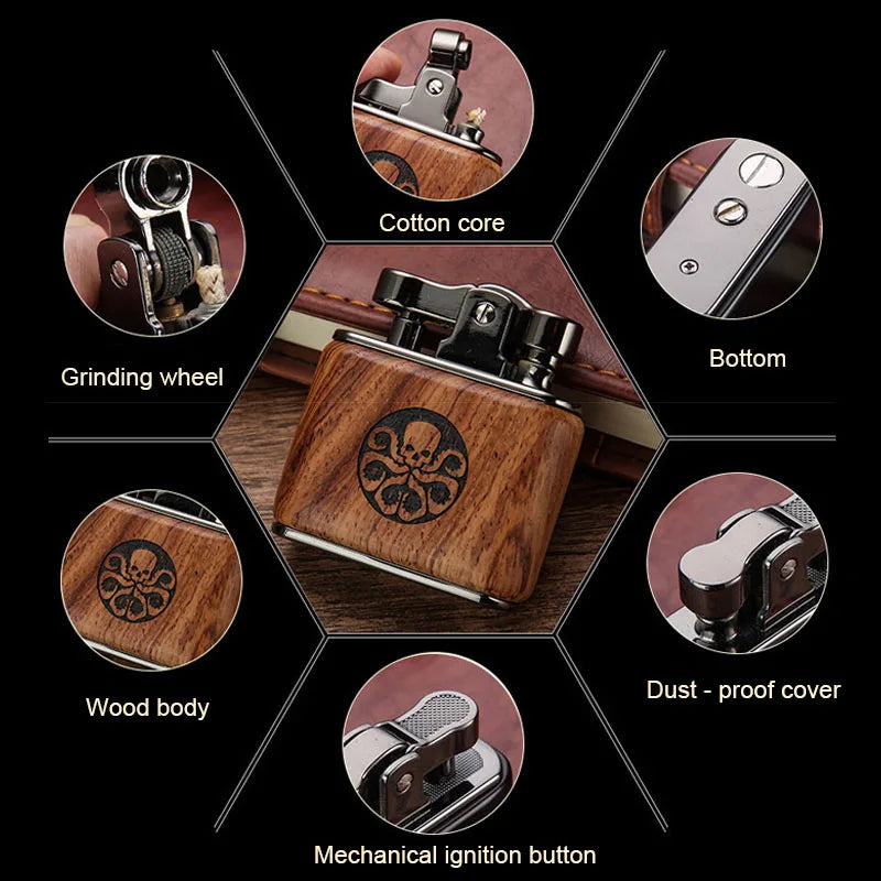 Premium Vintage Sandalwood Kerosene Lighter - Unique Metal Gasoline Lighter