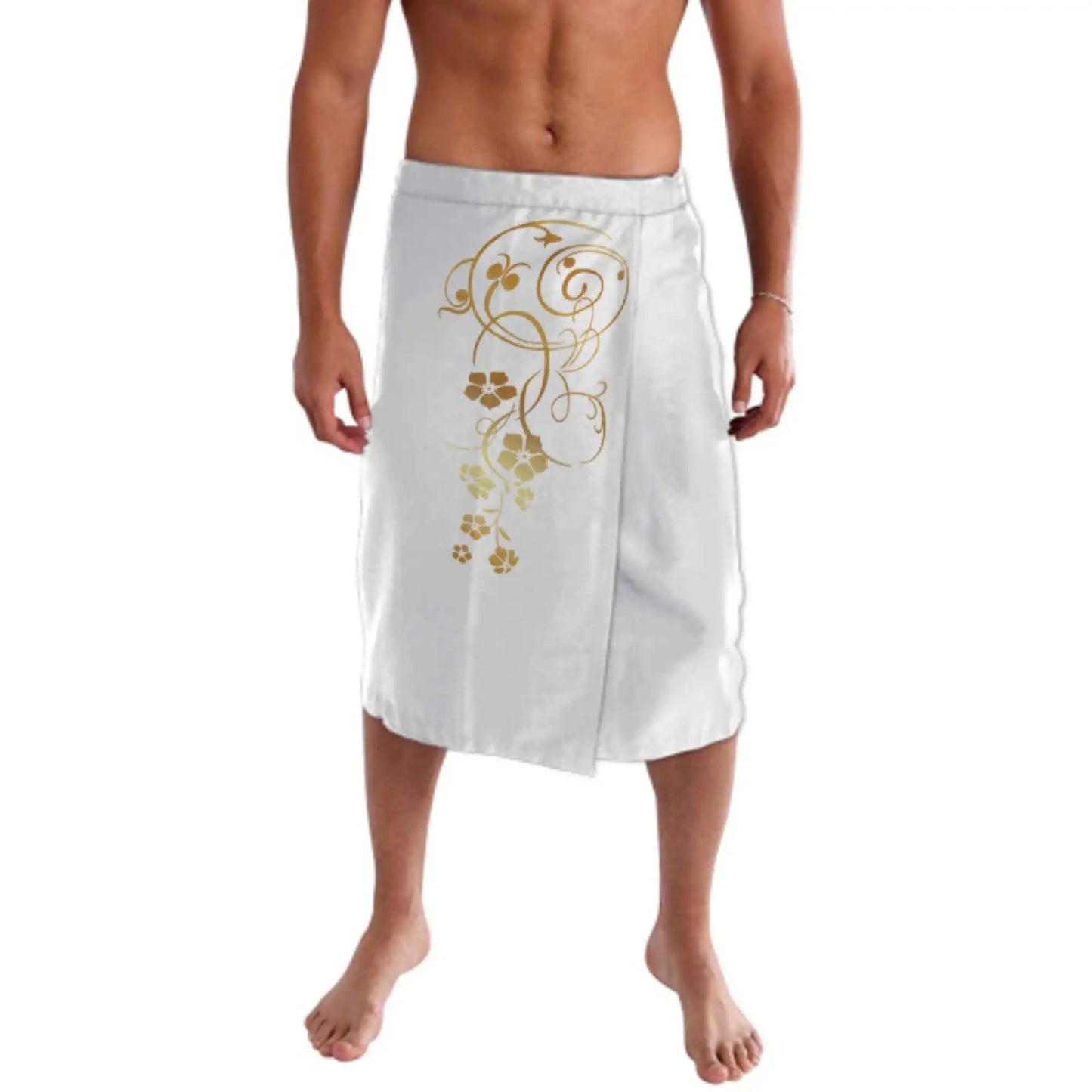 Drop Shipping 1 MOQ Casual Aboriginal Men Half Skirt Samoan Clothes White Golden Design Polynesian Tattoo Ie Faitaga Mens Sarong