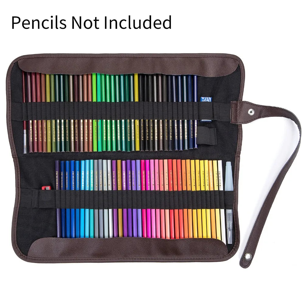 SeamiArt 72 Holder Pencil Bag Black Canvas Wrap Roll Up Pencil Case & Bag Holder Storage for Sketch Drawing Supplies