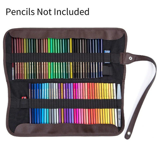SeamiArt 72 Holder Pencil Bag Black Canvas Wrap Roll Up Pencil Case & Bag Holder Storage for Sketch Drawing Supplies