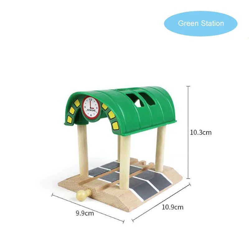 New Wooden Railway Train Track Set Accessoriess Train Station Tunnel Crane Fit All Brands Wood Tracks Educational Toys For Kids