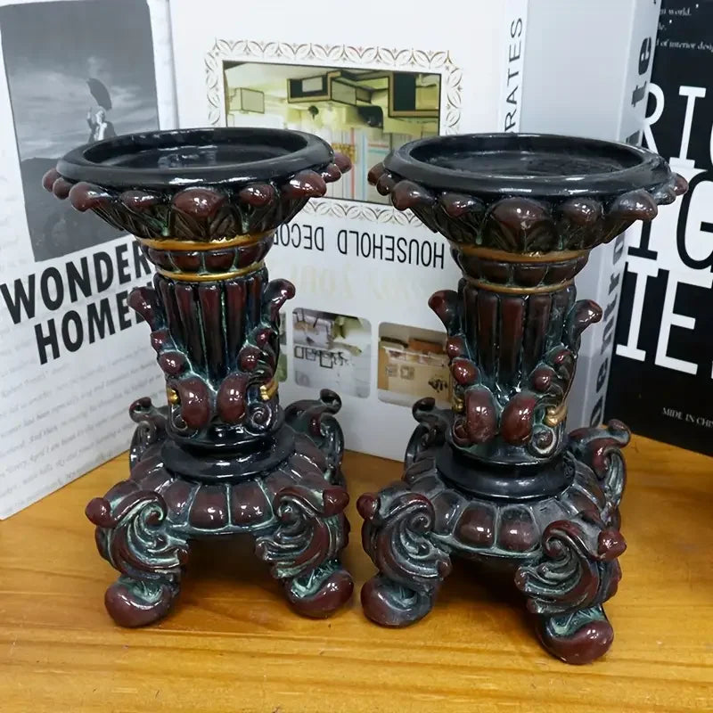 US in - Stock  Resin Classical Square Candle Holders - Exquisite Home Decor Ornaments