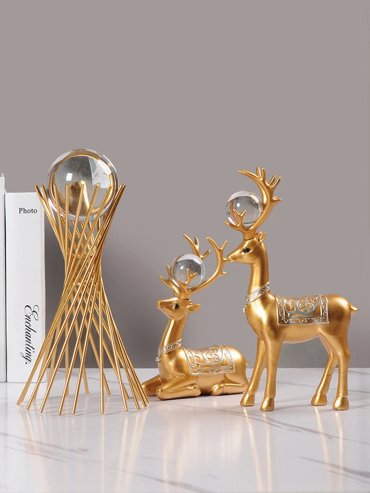 Modern Nordic Folk Art Artistic Resin Deer Sculpture Ornament-Light Luxury Holiday Home Decor for Living Room TV Cabinet
