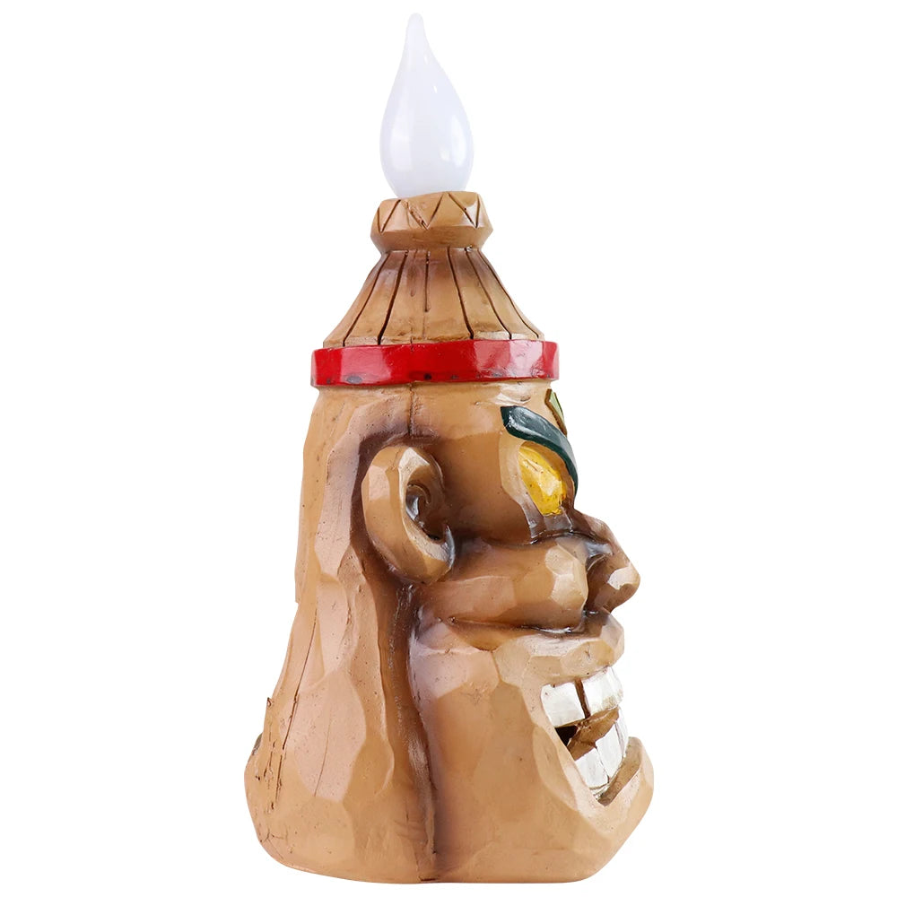 Solar-Powered Tiki Head Garden Light with Smiling Face, Outdoor Waterproof Polynesian Decor with Warm LED Glow for Patio or Yard