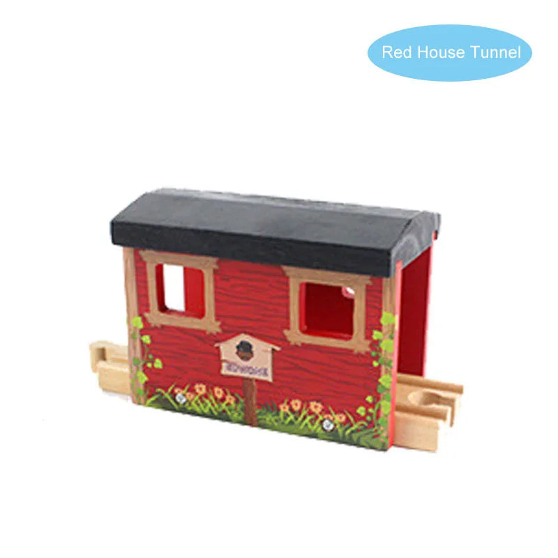 New Wooden Railway Train Track Set Accessoriess Train Station Tunnel Crane Fit All Brands Wood Tracks Educational Toys For Kids