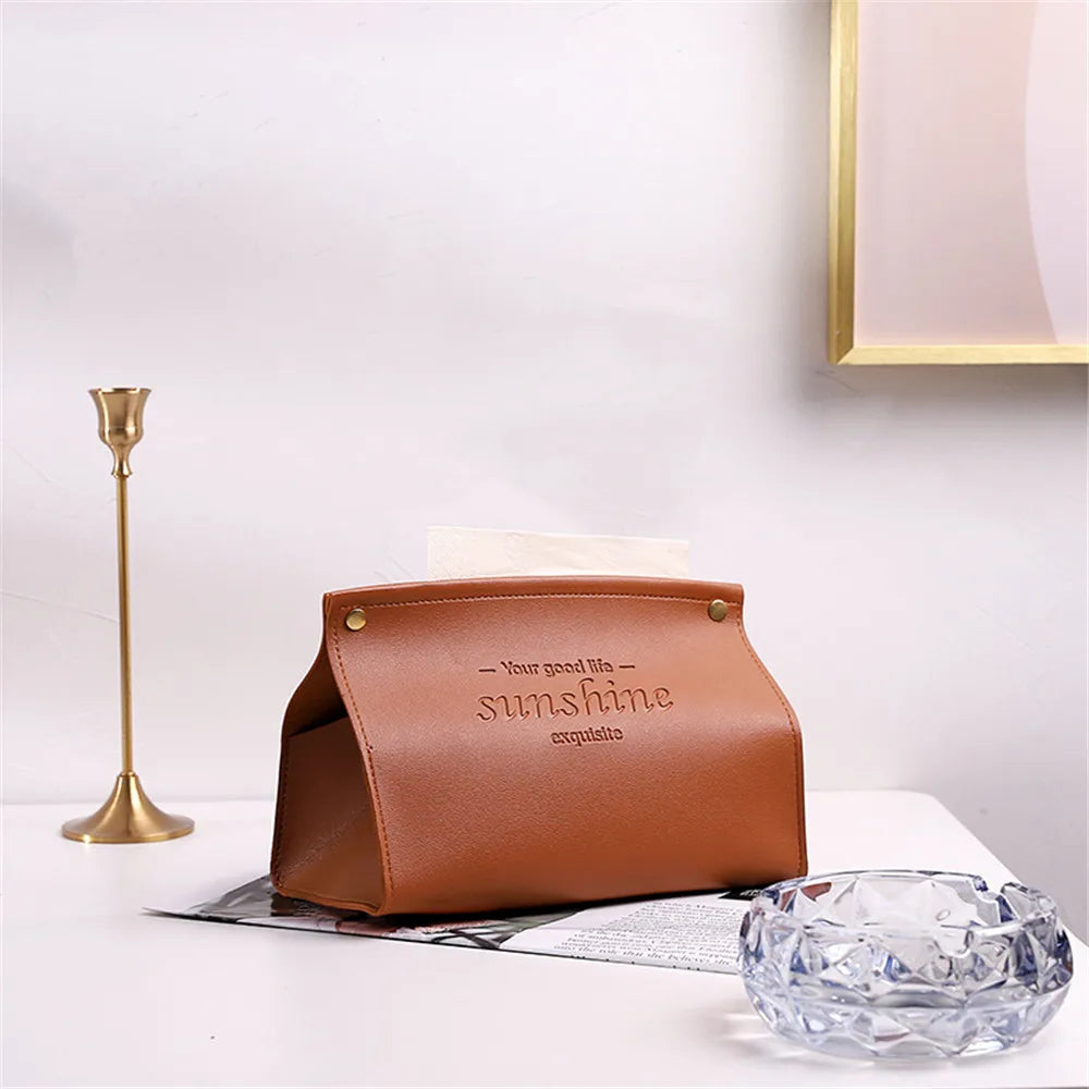 Premium PU Leather Tissue Box - Nordic Foldable Napkin Holder Organizer