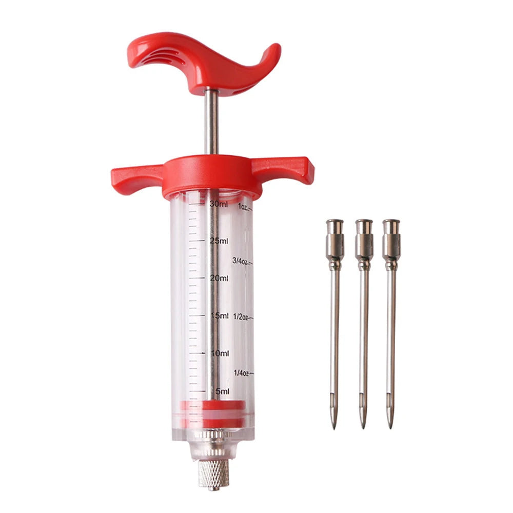 Professional BBQ Meat Injector Syringe with 3 Stainless Steel Needles