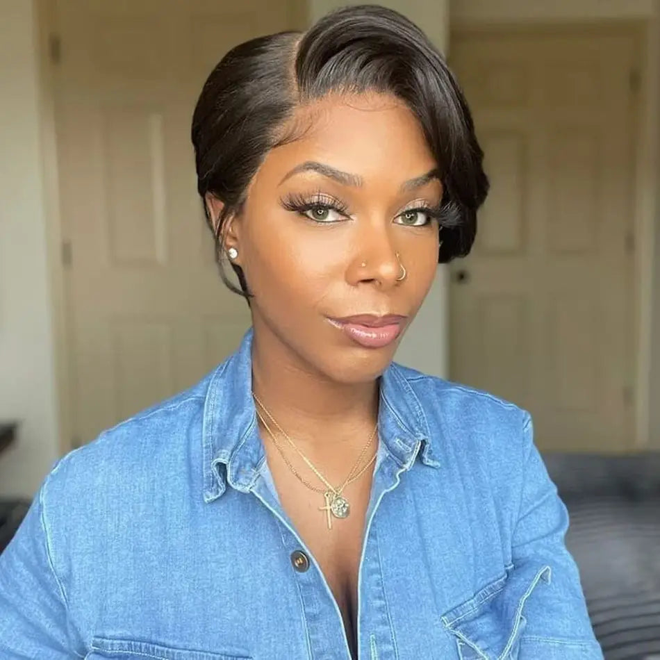 Brazilian Short Bob Pixie Cut Wig Human Hair Bob Short Wine Color Pixie Hair Cuts 13*4*1 Lace Wig With Baby Hair
