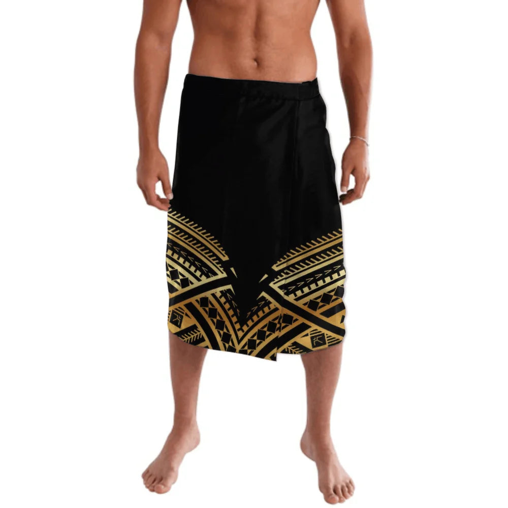 Drop Shipping 1 MOQ Casual Aboriginal Men Half Skirt Samoan Clothes White Golden Design Polynesian Tattoo Ie Faitaga Mens Sarong