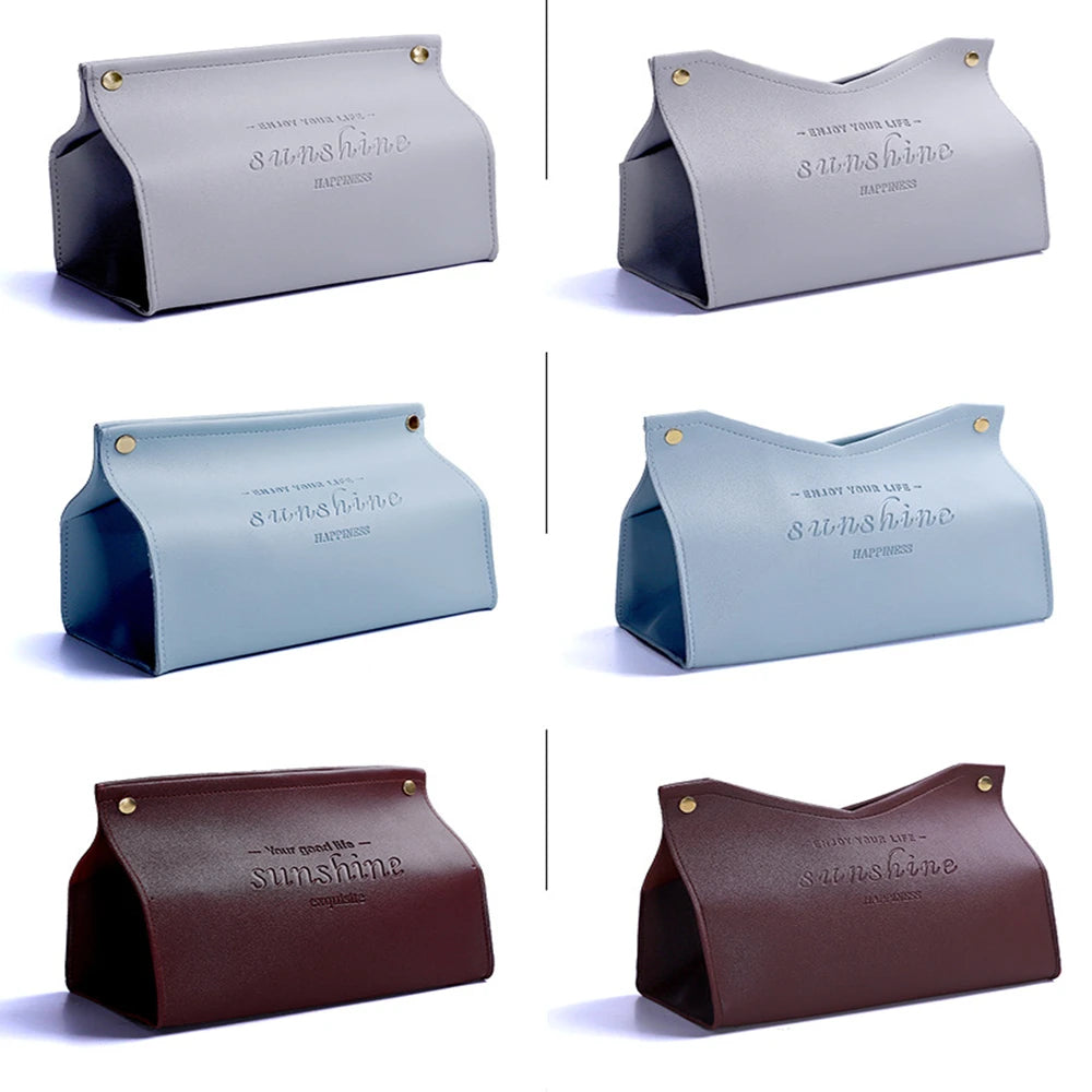 Premium PU Leather Tissue Box - Nordic Foldable Napkin Holder Organizer