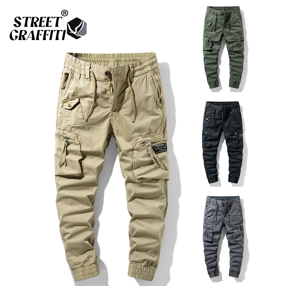 2024 New Spring Men's Cotton Cargo Pants Clothing Autumn Casual Fashion Elastic Waist Quality Pantalones Tipo Cargo Pants Men