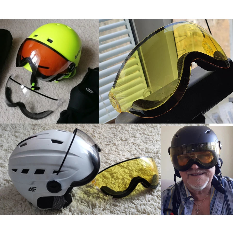 LOCLE Ski Snowboard Helmet Visor Lens Detachable Snow Mask Anti-fog Anti-UV Integrated Goggle Shield