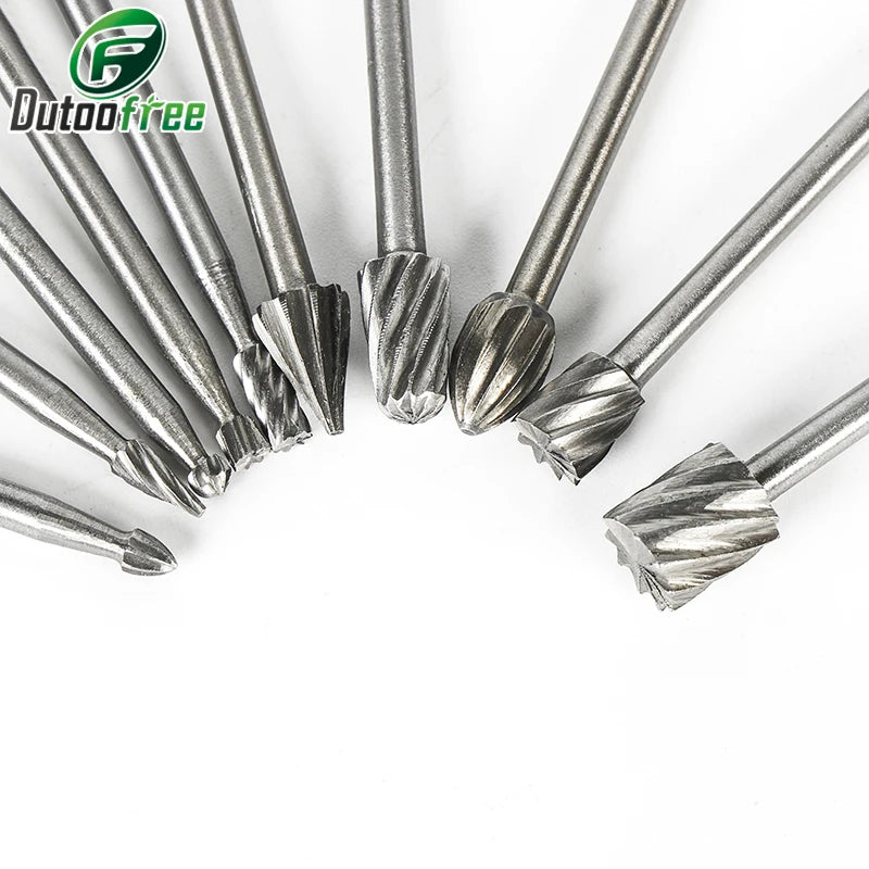 10-Piece HSS Rotary Burr Set - Professional Mill Cutter Router Bits for Woodworking & Metalworking