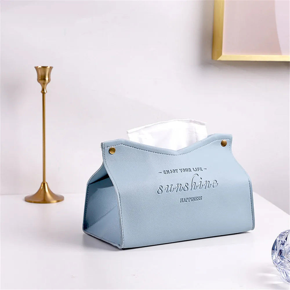 Premium PU Leather Tissue Box - Nordic Foldable Napkin Holder Organizer