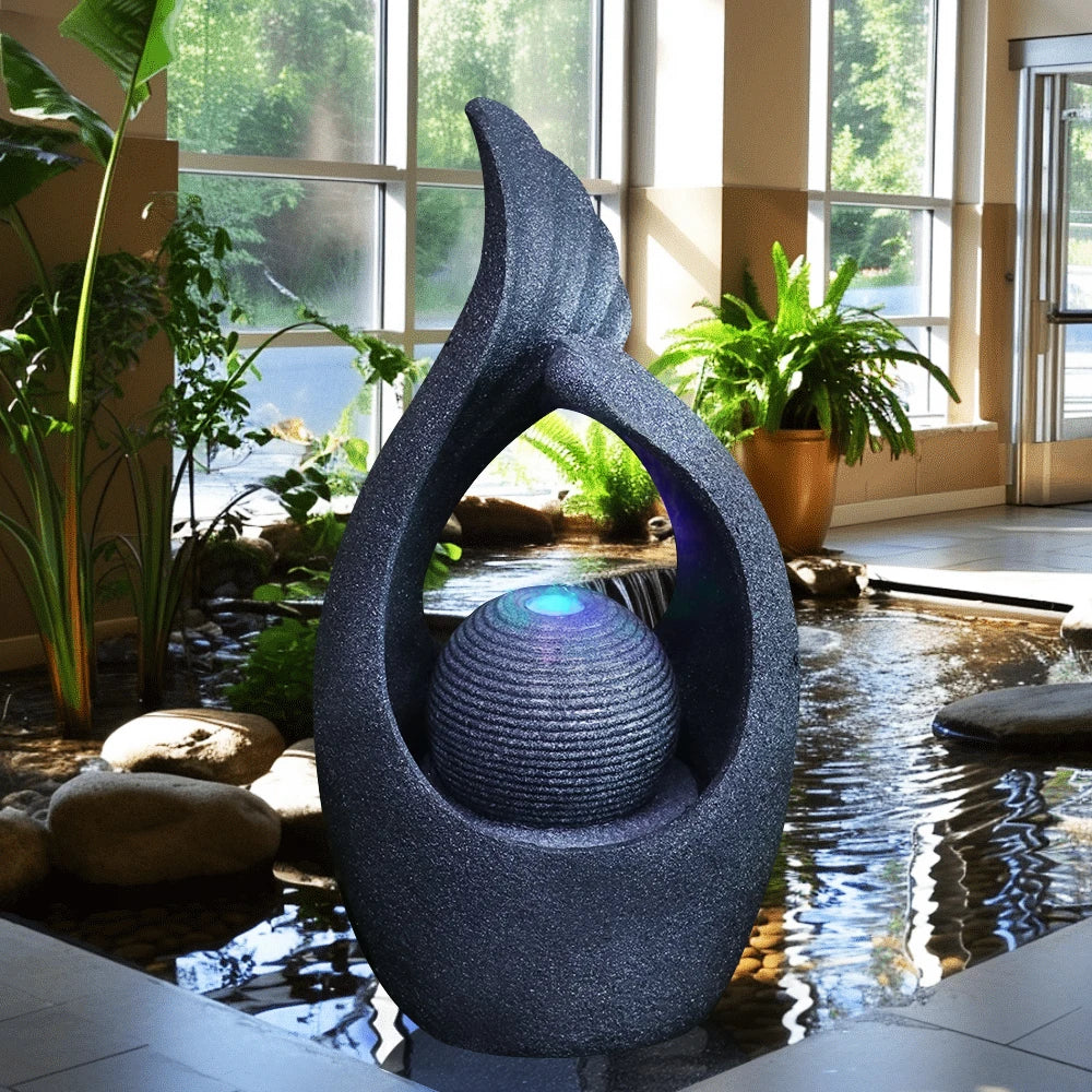 US Stock! Resin Hollow - Designed Fountain with Orb - Ideal for Garden and Home Decor Lovers, Gardens or Indoor Living Spaces