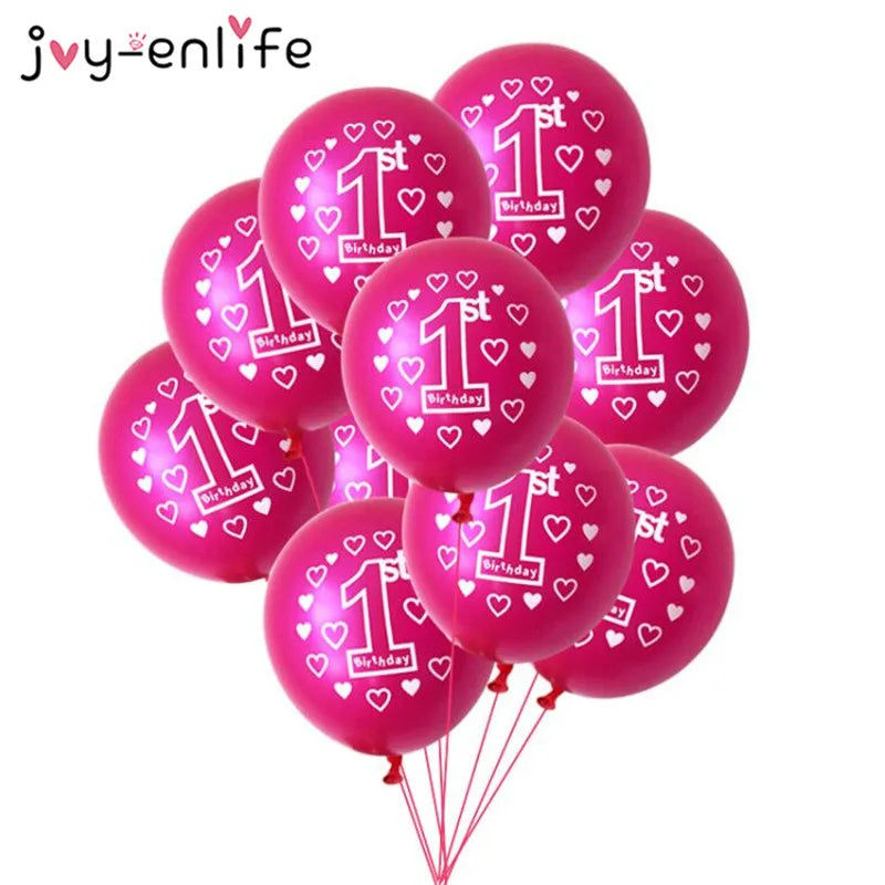 10/15pcs Pink 1st Birthday Balloon One 1 Year Old First Happy Birthday Party Decor Latex Ballons Globos Baby Shower Girl Favor