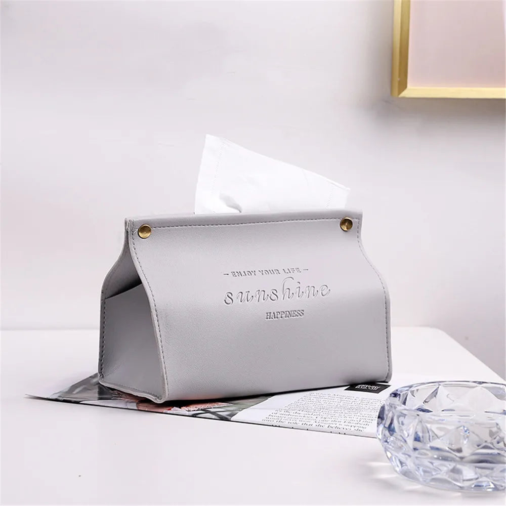 Premium PU Leather Tissue Box - Nordic Foldable Napkin Holder Organizer