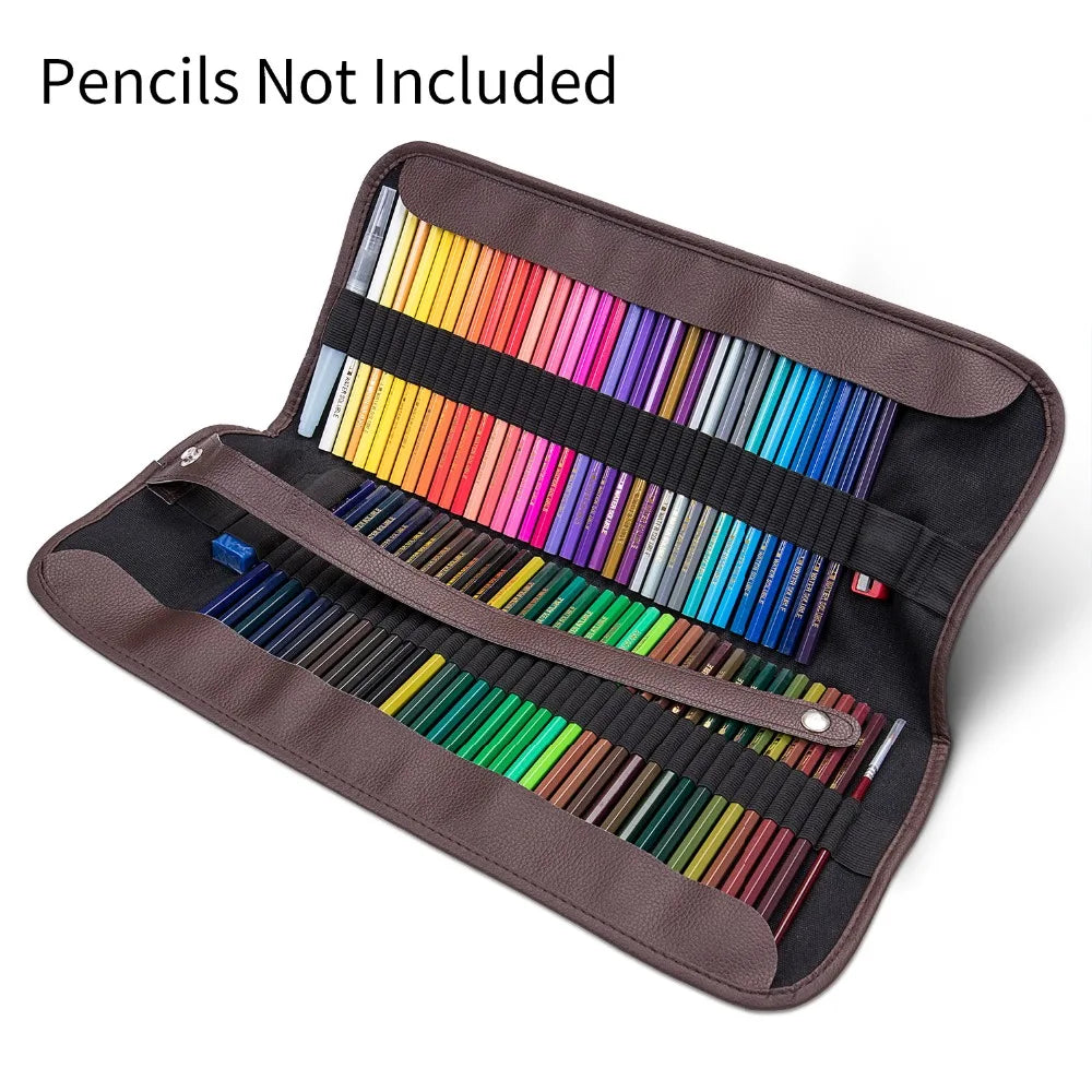 SeamiArt 72 Holder Pencil Bag Black Canvas Wrap Roll Up Pencil Case & Bag Holder Storage for Sketch Drawing Supplies