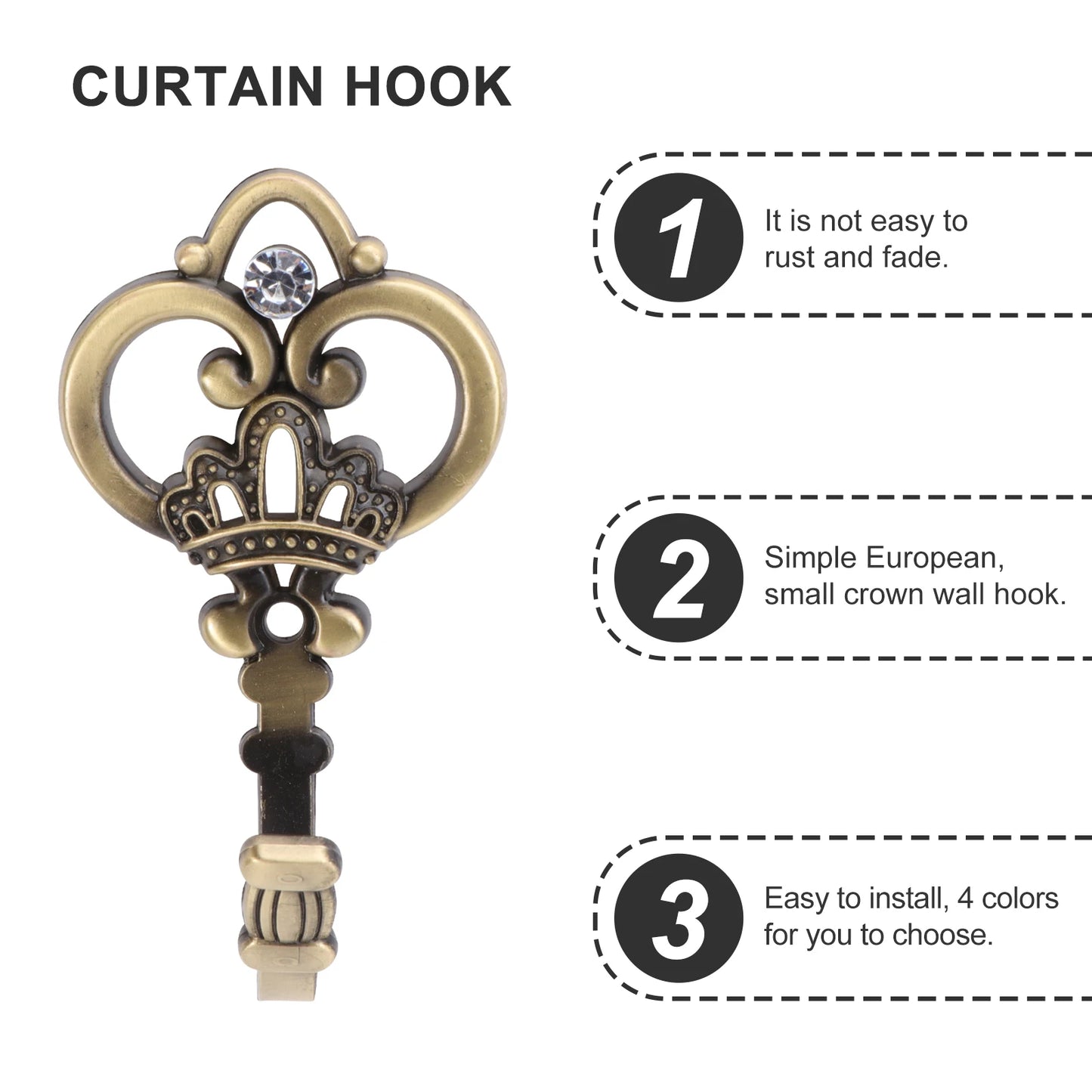 1 Pair European Curtain Hooks Alloy Curtain Hook Wall Mounted Tiebacks Hooks Curtain Hardware Decorative Metal Wall Hook