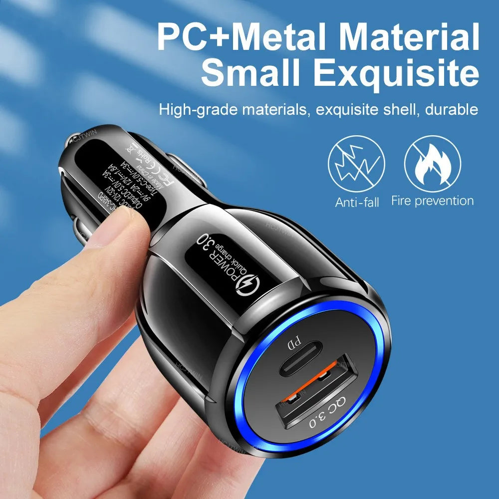 Wholesale Portable Dual Ports USB-C PD 20W Car Charger for Laptop for for CE Certified GAN Material OTP OVP Protection