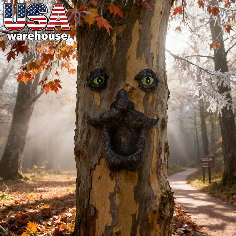 Whimsical Tree Face Resin Statue Novelty-Themed Art Deco Figurine for Garden Outdoor Display Painted Animal for Home Decor