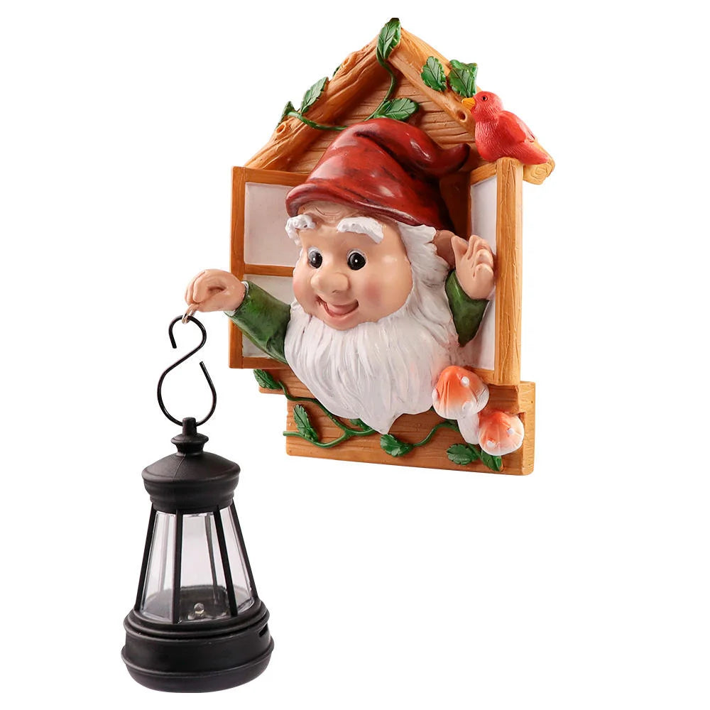 Cartoon-Themed Solar Lantern Gnome Resin Garden Decor Figurine for Outdoor Yard Use Painted Flower for Home Decor Gifts Art