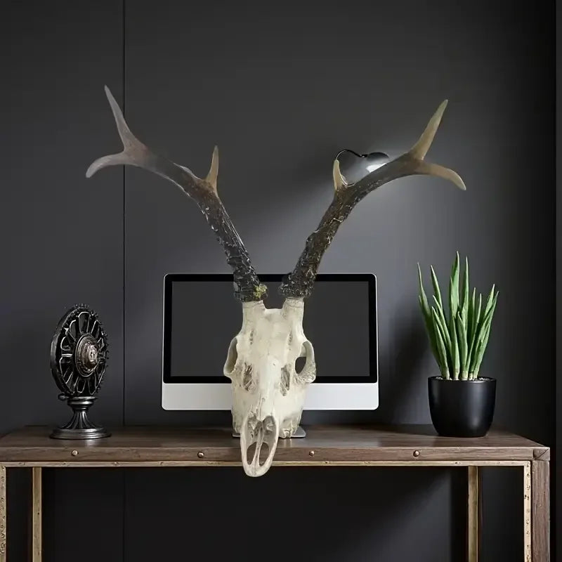 Deer -Themed 3D Resin Crafts Decor Artistic Hand-painted Figurine Antler Detail for Indoor Desk Rustic-Style Space Ornament