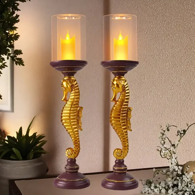 Hand-Painted 3D Seahorse Animal Theme Golden Resin Figurine Fashion Home Decor & Tabletop Ornament