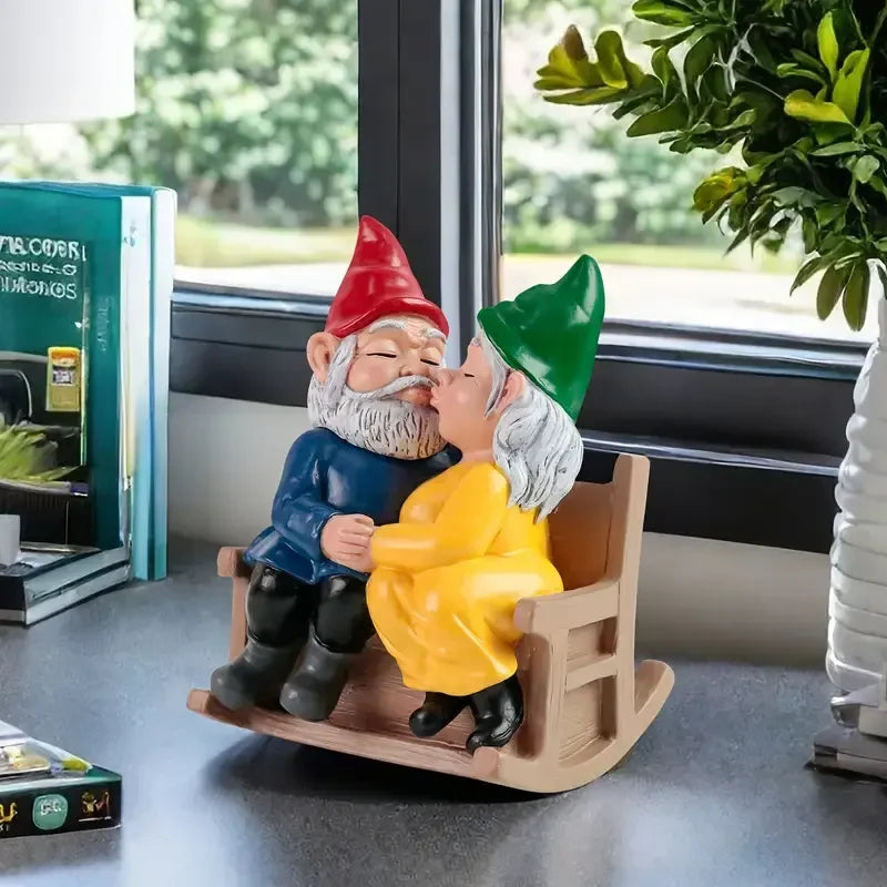 Romantic Gnome Couple Resin Figurine Hand-painted Modern Art Design Whimsical Artistic Home Decor Indoor Tabletop Statue