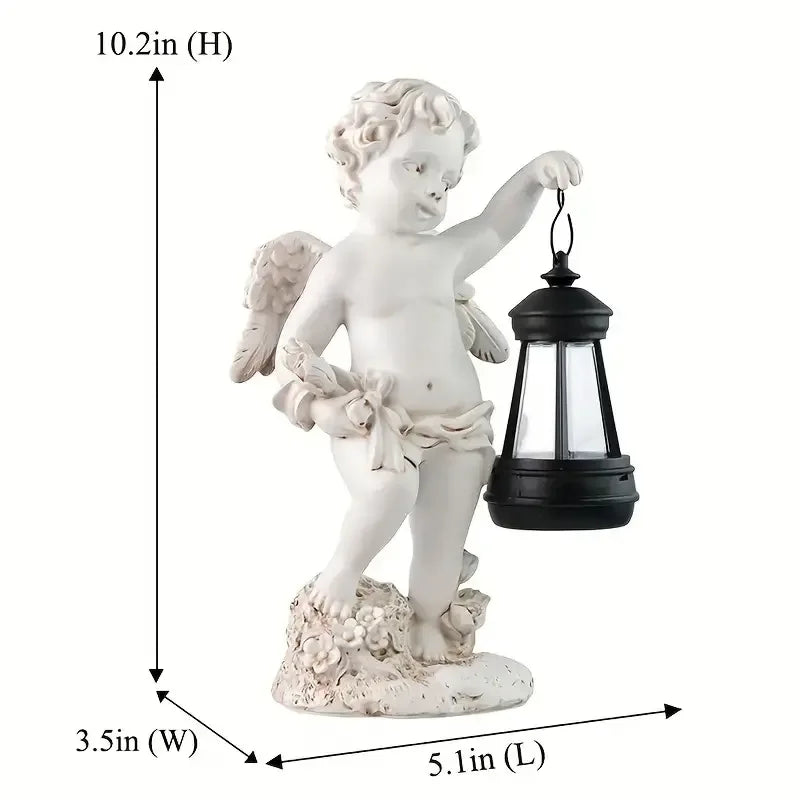 Cherub-Themed Resin Figurine Statue Hand-painted Artistic Decor Lantern Detail for Outdoor Garden European-Style Business Gift