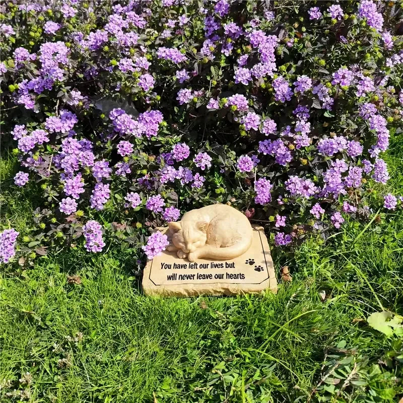 Cat-Themed Resin Crafts Fashion Holiday Memorial Plaque Artistic Decor Hand-painted Message Paw Print Detail Outdoor Garden Pet