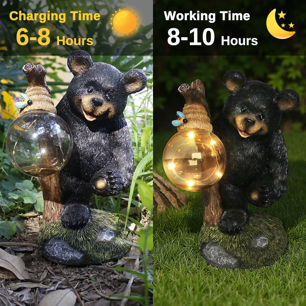 Bear-Themed Resin Christmas Crafts Statue Artistic Hand-painted Fashion Decor Light Globe Nature Detail Outdoor Garden