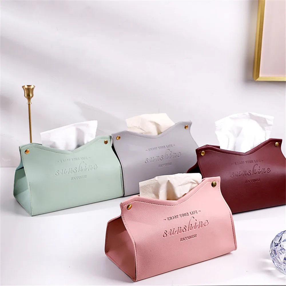 Premium PU Leather Tissue Box - Nordic Foldable Napkin Holder Organizer