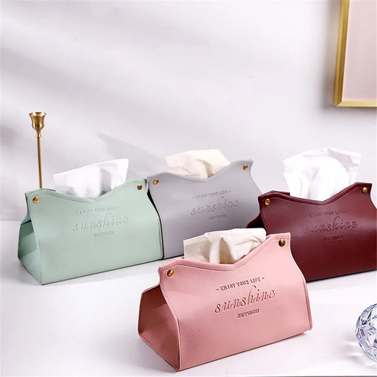 Premium PU Leather Tissue Box - Nordic Foldable Napkin Holder Organizer