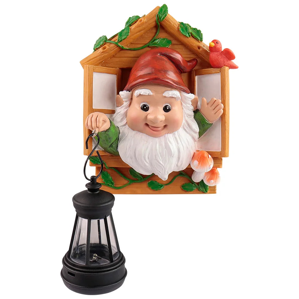Cartoon-Themed Solar Lantern Gnome Resin Garden Decor Figurine for Outdoor Yard Use Painted Flower for Home Decor Gifts Art