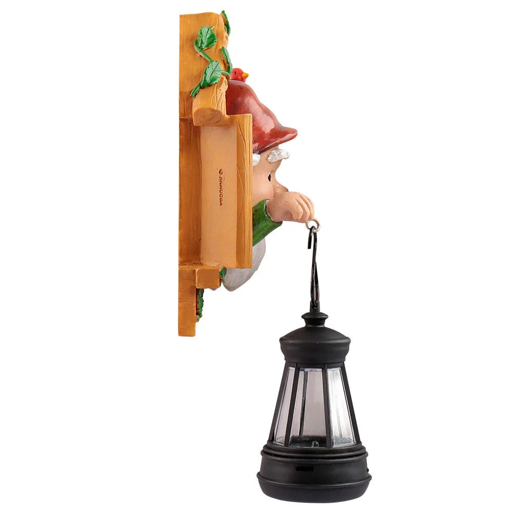 Cartoon-Themed Solar Lantern Gnome Resin Garden Decor Figurine for Outdoor Yard Use Painted Flower for Home Decor Gifts Art