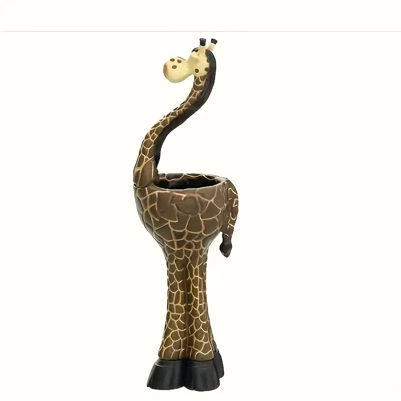 Cute Giraffe Shaped Resin Flower Vase White Flowers Nordic Style Hand-painted Animal Planter Christmas Home Decor for Desktop