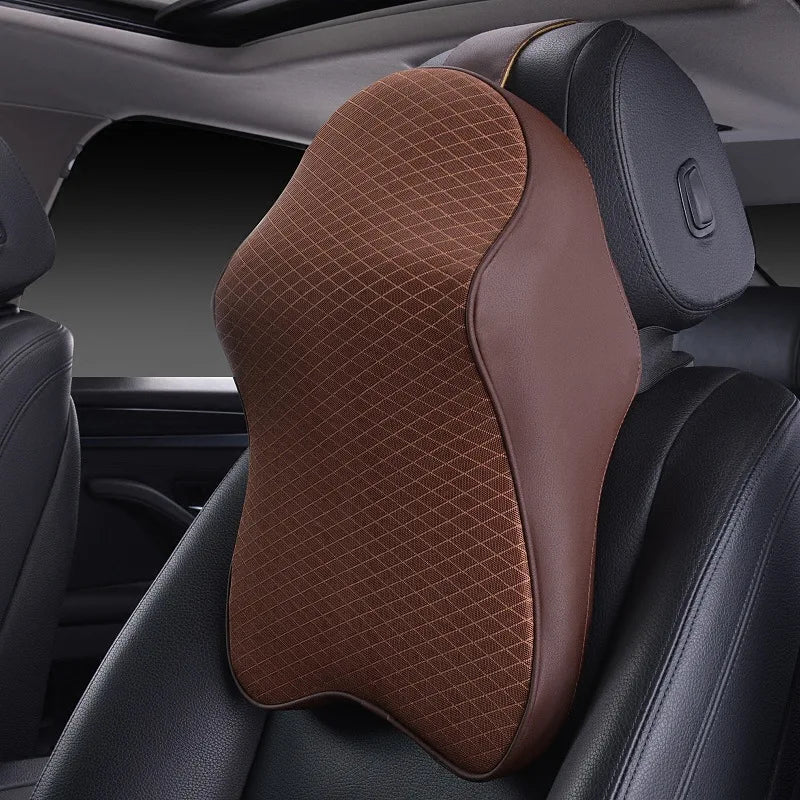 Premium 3D Car Headrest Pillow - Leather & Ice Silk Neck Support Cushion
