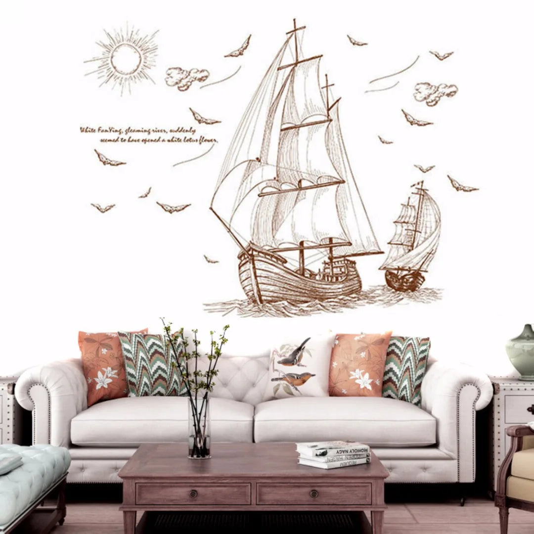 JX-LCLYL  Removable Pirate Ship Sailing Wall Sticker Vinyl PVC Decal DIY Art Home Decor