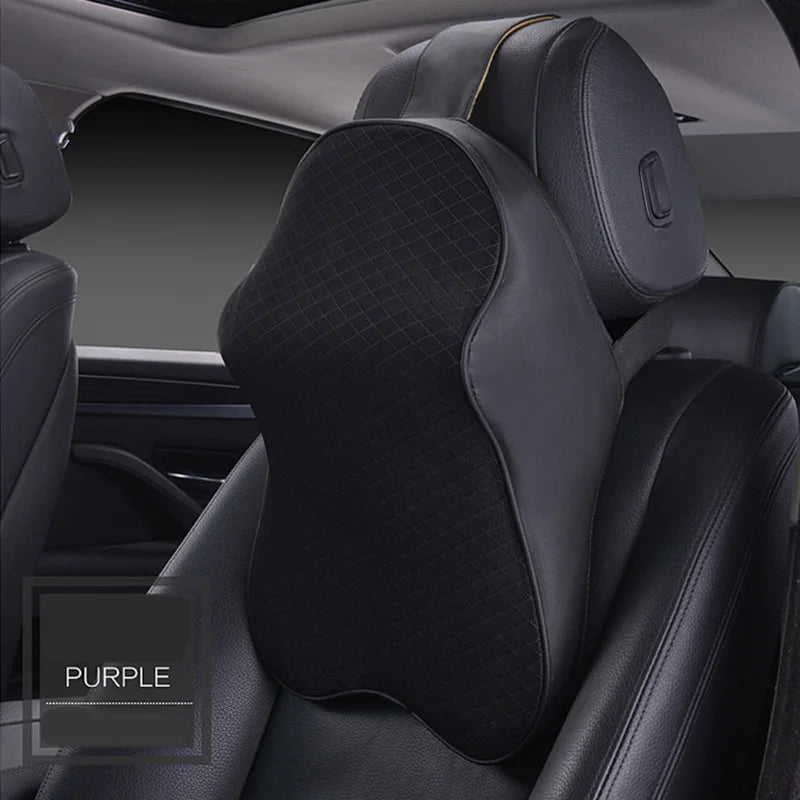 Premium 3D Car Headrest Pillow - Leather & Ice Silk Neck Support Cushion