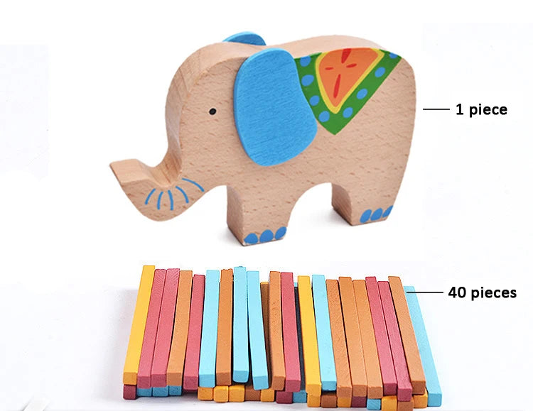 Premium Wooden Balancing Blocks - Elephant & Camel Educational Toy