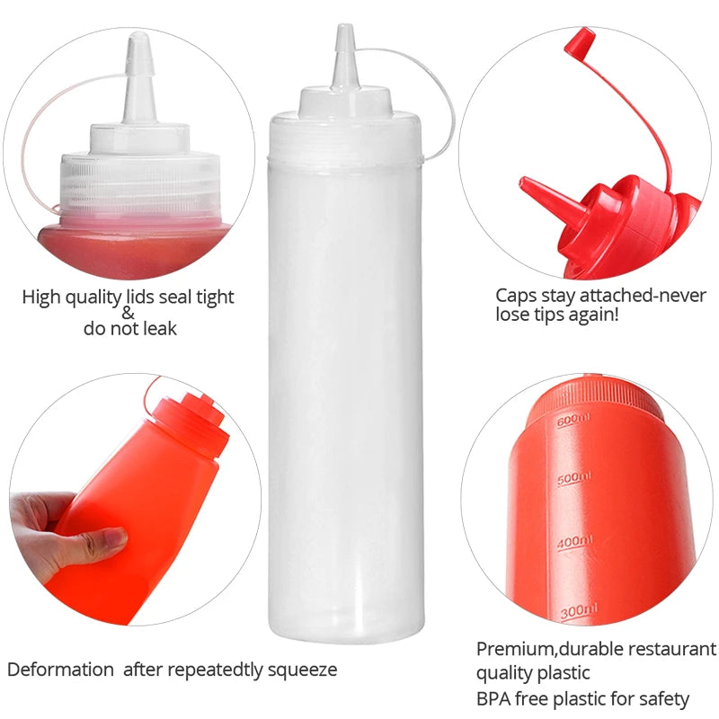 Konco Silicone Condiment Squeeze Bottles - 480ml Kitchen Dispenser for Sauces & Oils