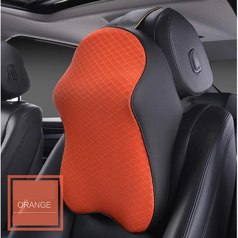 Premium 3D Car Headrest Pillow - Leather & Ice Silk Neck Support Cushion