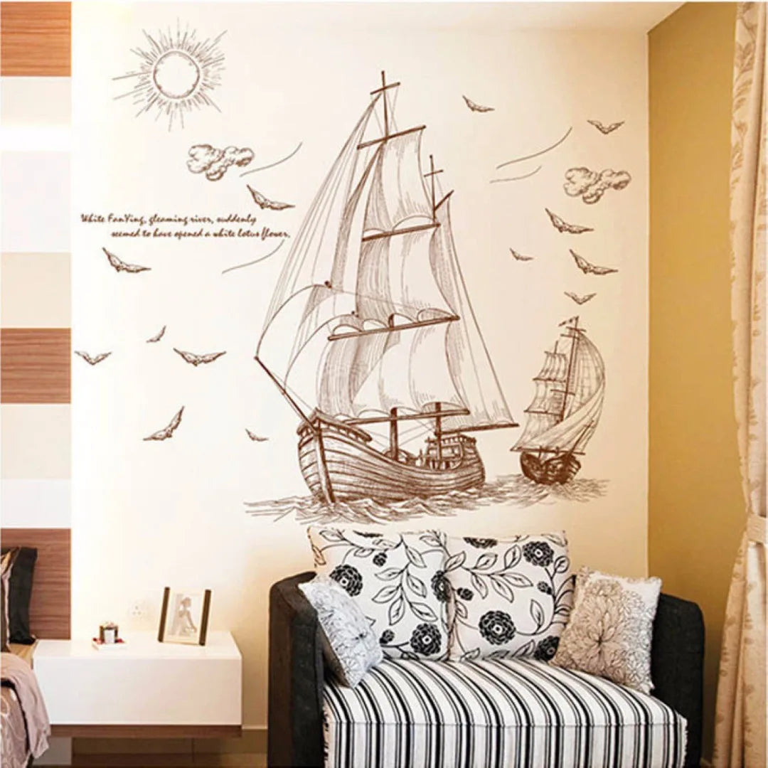JX-LCLYL  Removable Pirate Ship Sailing Wall Sticker Vinyl PVC Decal DIY Art Home Decor