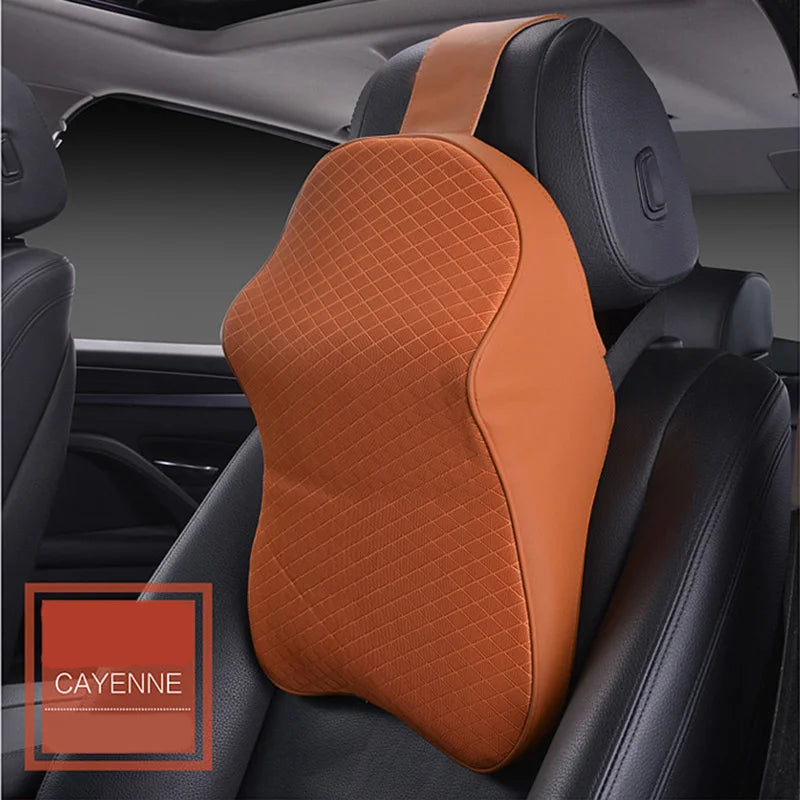 Premium 3D Car Headrest Pillow - Leather & Ice Silk Neck Support Cushion