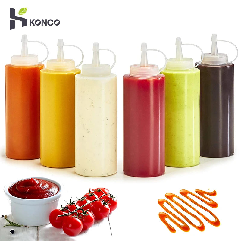 Konco Silicone Condiment Squeeze Bottles - 480ml Kitchen Dispenser for Sauces & Oils