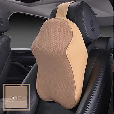 Premium 3D Car Headrest Pillow - Leather & Ice Silk Neck Support Cushion