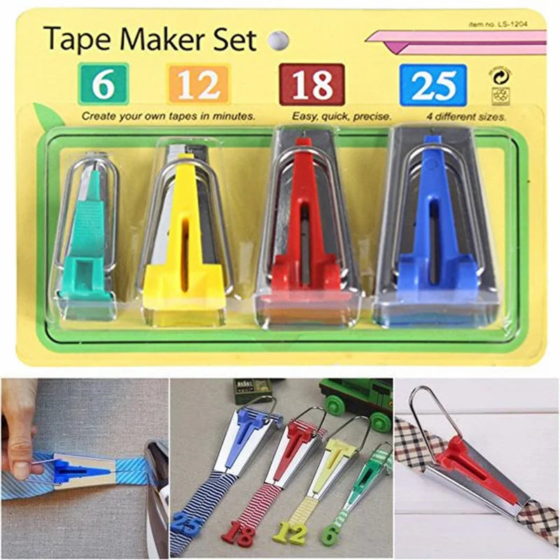 Bias Tape Maker Set - 4 Sizes (6mm, 12mm, 18mm, 25mm) Stainless Steel Sewing Tools